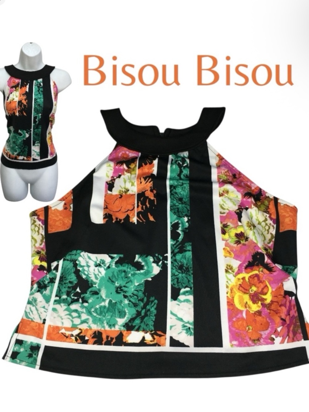 Bisou Bisou Floral Colorful Striped Sleeveless Top - Women’s Large